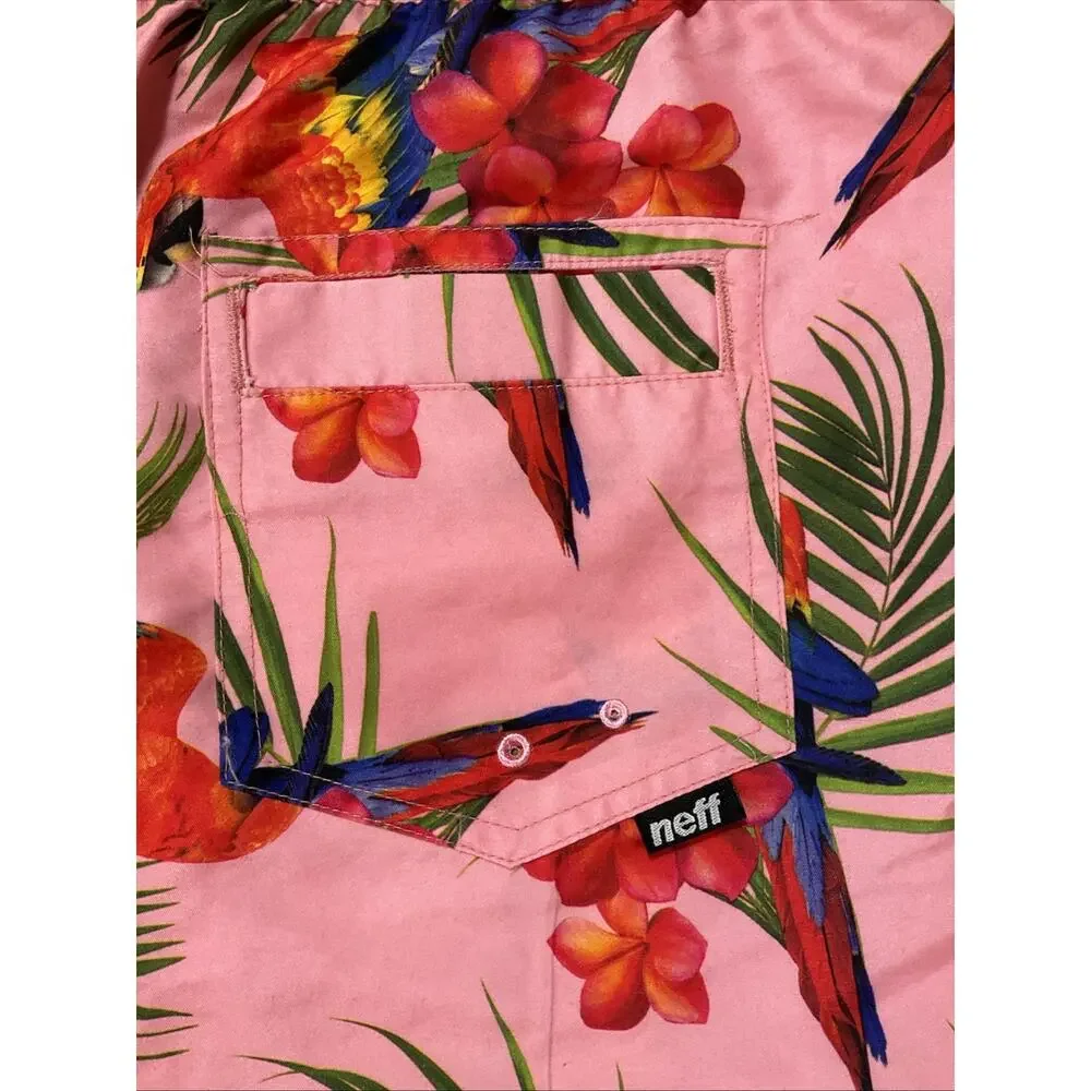 Neff Unlined Board Short Swim Trunks Mens XL Floral Parrot Tropical Vacation